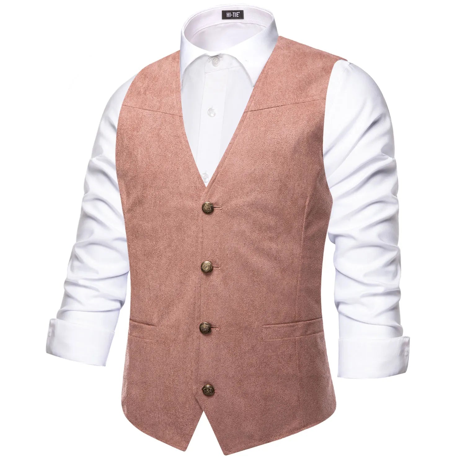 Hi-Tie Luxury Men Vest Suede Fabric Solid Waistcoat Casual Fit High Quality Wedding Business Beige Brown Black Red Green Silvery