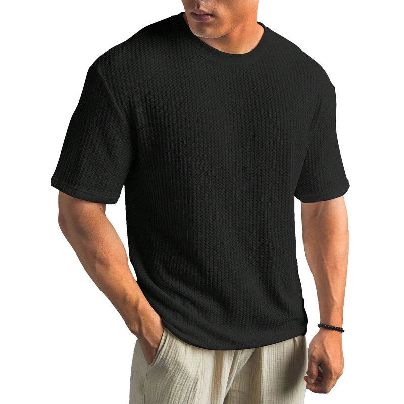 Solid Color Waffle T-shirts for Men Casual Brand Quality Short-sleeved Men's Tees New Summer Fashion Designer Tops Male