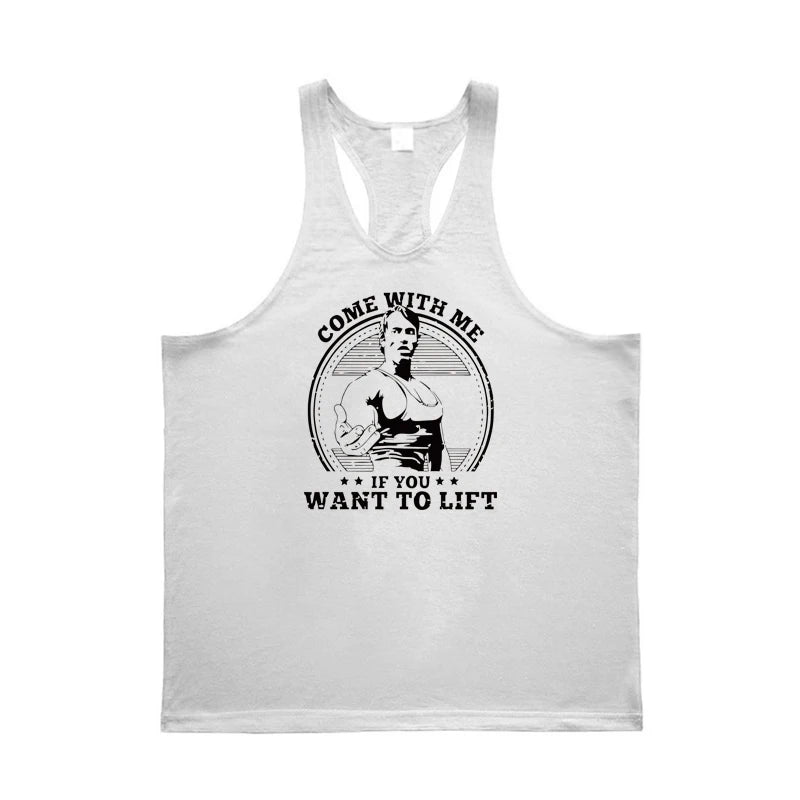 Come with Me If You Want To Lift Arnold Profession Bodybuilding Stringer Singlets Mens Y Back Gym Tank Tops Cotton Fitness Shirt