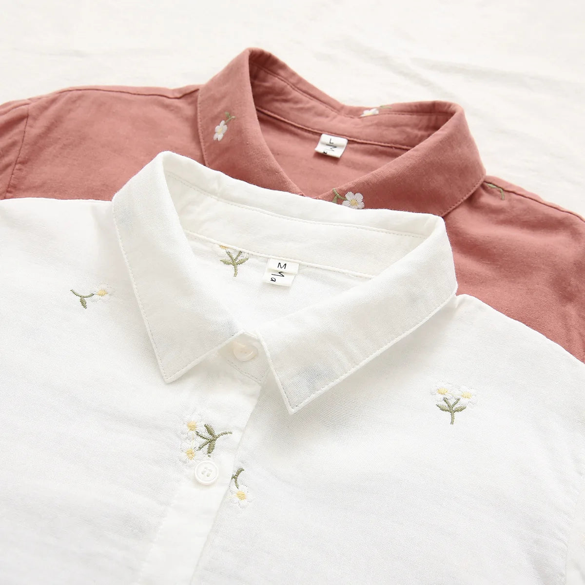 New Autumn Cotton Flower Embroidery Shirts Women Lapel Collar Basic Tops Girl Long Sleeve Loose Blouses Gentle Spring T39544QC