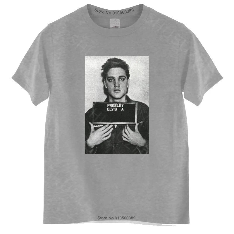 Authentic Presley Mug Shot Arrested Jail Photo Picture T-shirt men cotton tshirt summer brand Tee-shirt