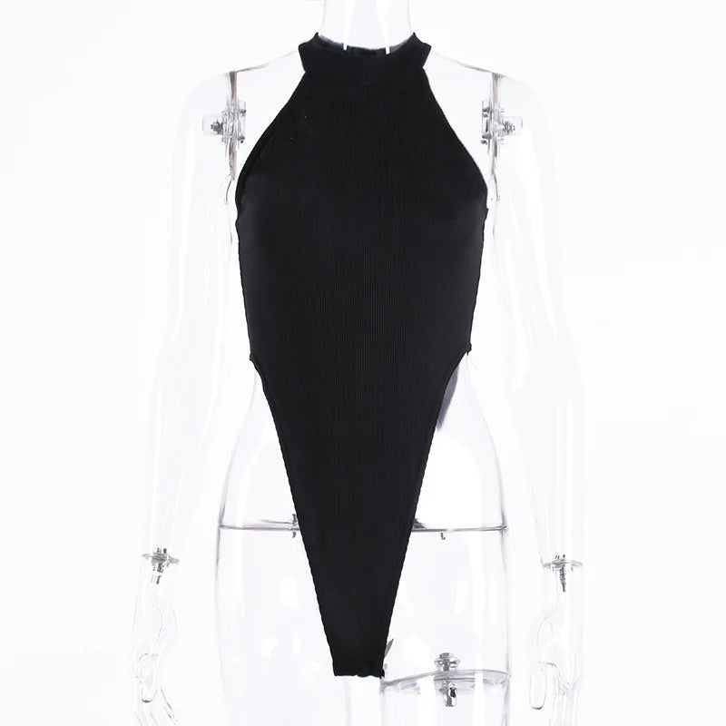 Women Ladies Sexy Sleeveless Solid Color High Cut Slim Skinny Bodycon Club Beach Fashion Halter Bodysuits Leotard Tops Rompers