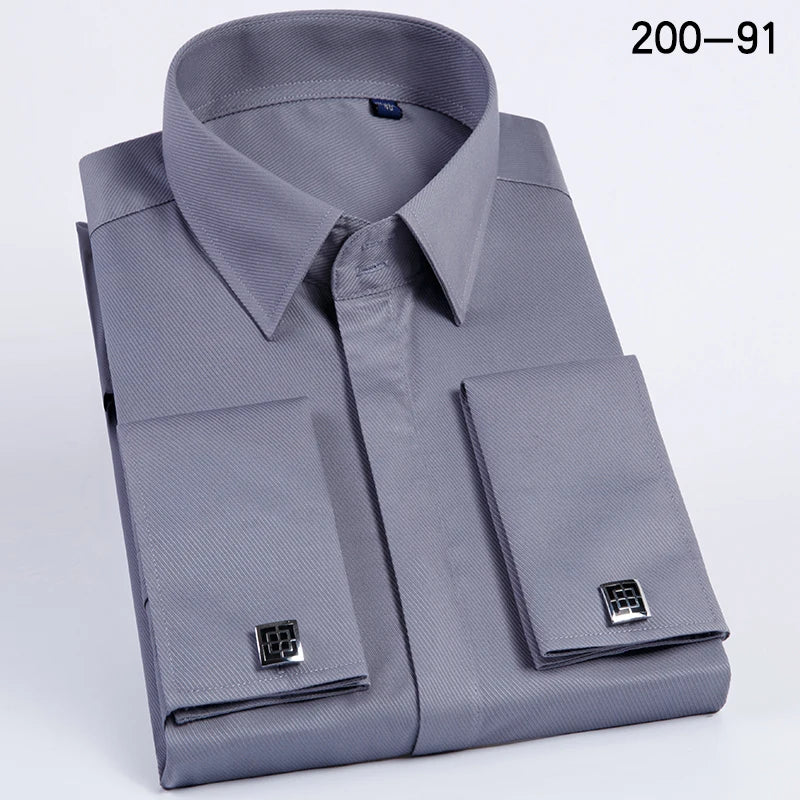 Men's French cufflink shirt with long sleeves slim fit concealed buttons solid color high-end wedding dress formal men's