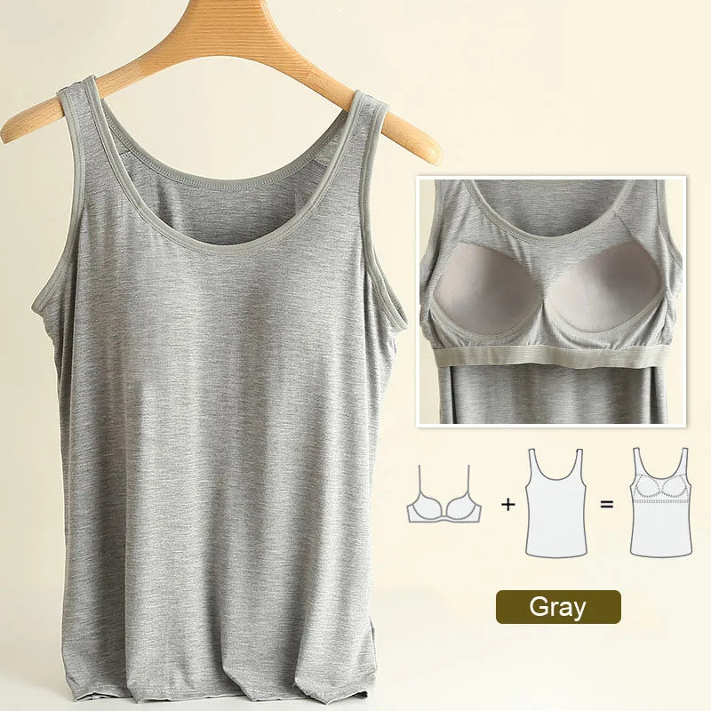 For 37-82kg Soft Modal Plus Size Tank Tops With Fixed Chest Pad For Women Integrated Wear-Free Underwear