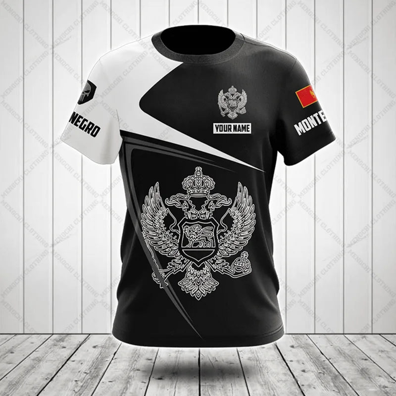 Montenegro Flag & Coat of Arms Graphic Tee Summer Casual Pullover Men's Fashion Loose T-shirts Boy Oversized Short Sleeves Tops