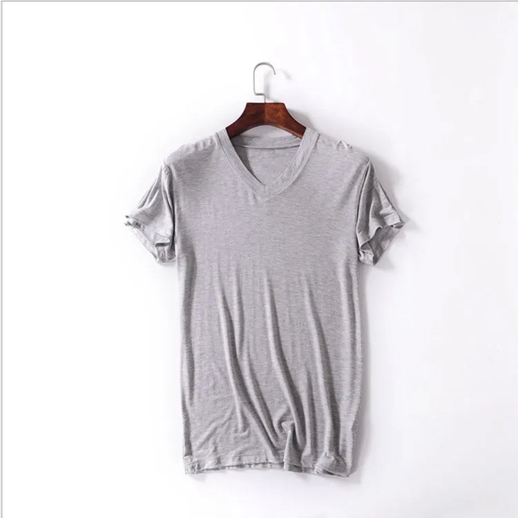 2025 Brand New Men's Modal T-Shirt V-Neck Large Size Men T-Shirt Short Sleeve Loose Man T shirt Solid Color For Male Tops Tees