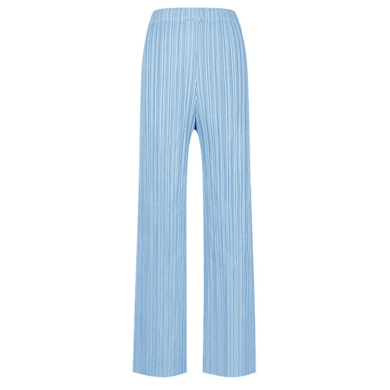 Spring Summer Autumn Women's Casual Elegant Miyake Designer Classical Loose Straight Pleated Pants High Waist Trousers In Stock