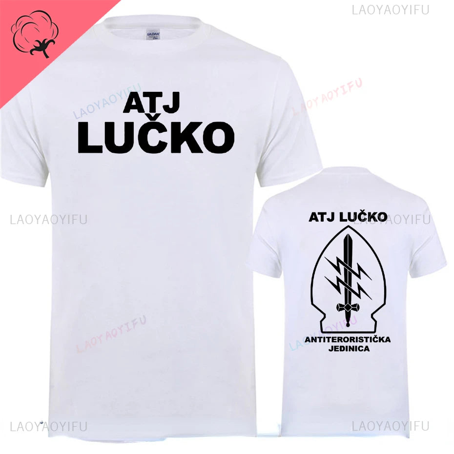 ATJ LUCKO Croatian Counter Terrorism Special Unit Force Tshirt Man Men Short Sleeved Tops Tee Shirt Summer Cotton Short Sleeve