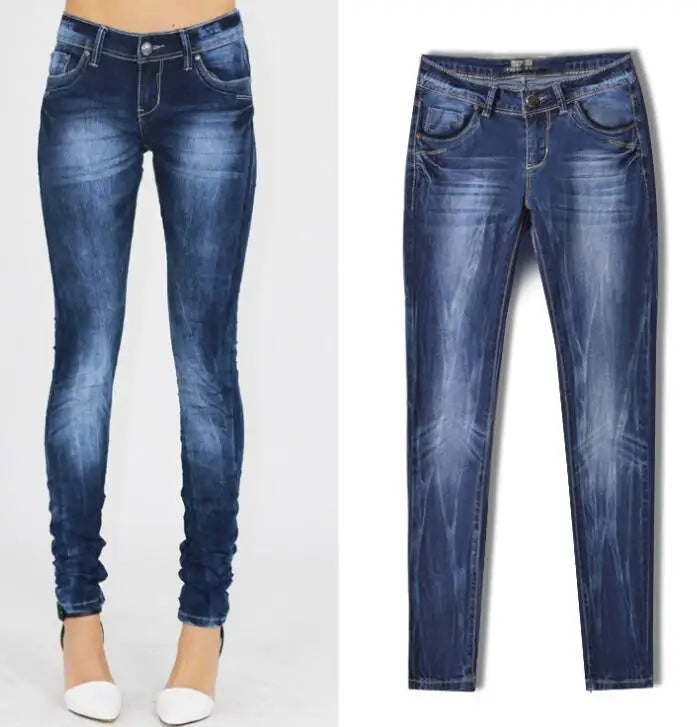 Women's Tight Denim Pencil Pants, Low Waisted Jeans, Tied Dyeing Women Jeans
