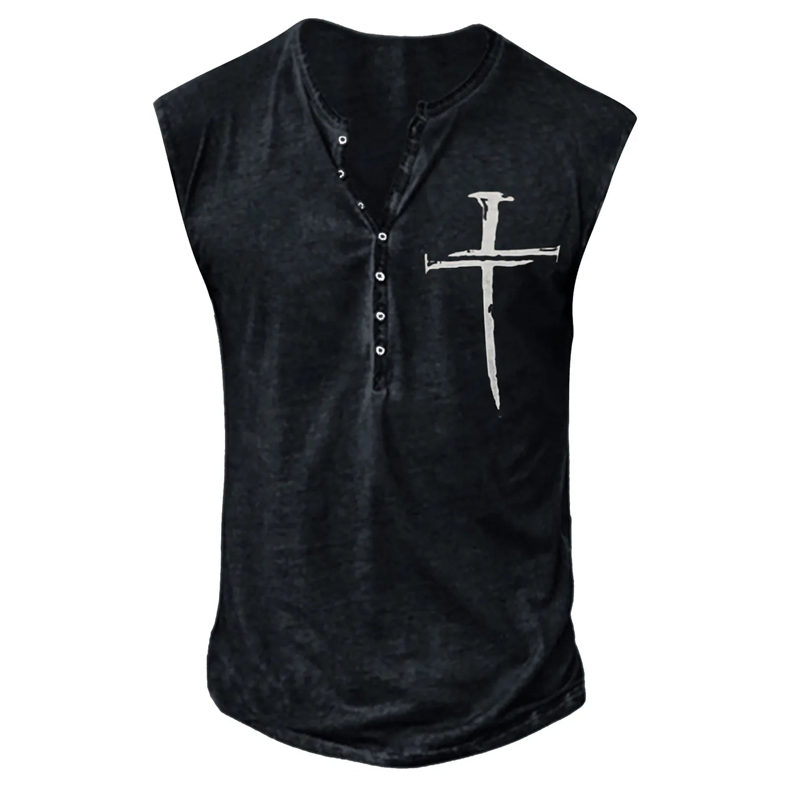Men’s Summer Washed Fabric Surf Beach Cool Top Large Size Casual Breathable Sleeveless Top Loose Printed Tank Top With Buttons