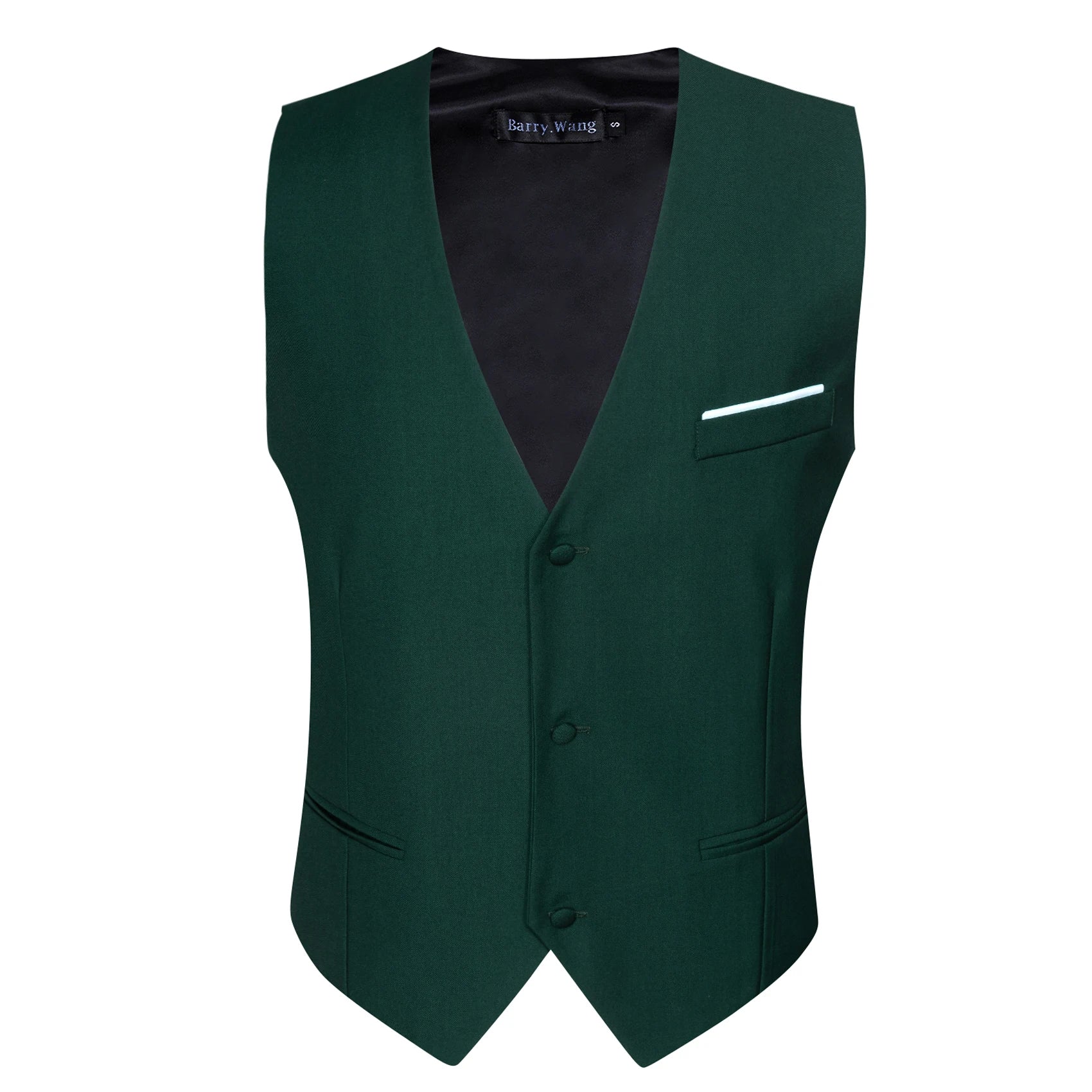 Designer Men's Vest Dark Green Solid Silk Satin Waistcoat Tie Bowtie Hanky Wedding Formal Male Suit Sleeveless Jacket Barry Wang