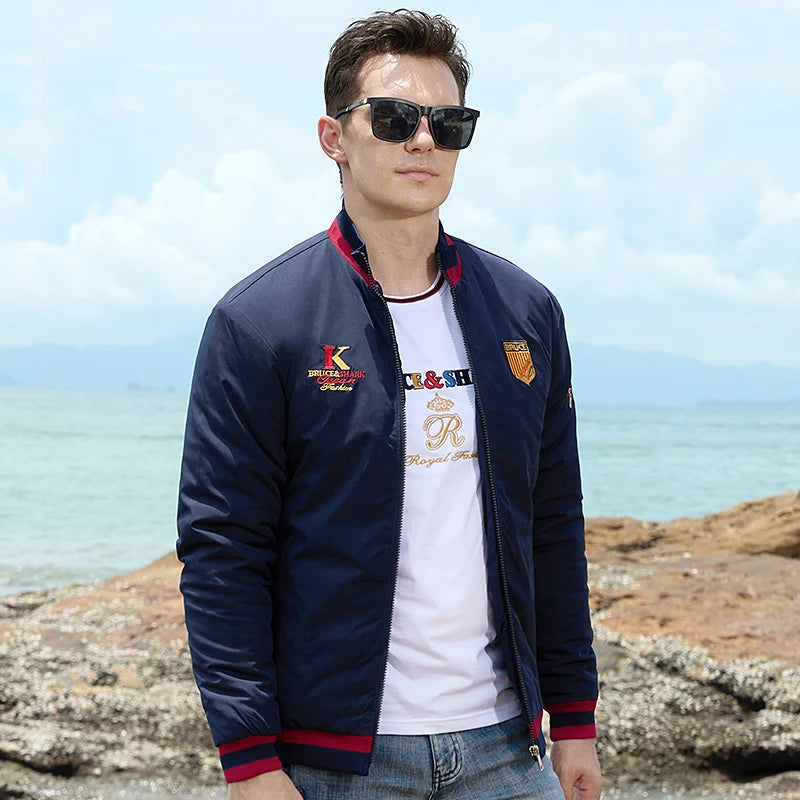New Men‘s Jacket Thick Cotton Inner Embroidery Bruce&Shark Winter Men Coats Loose Casual Fashion Male Outwear Big Size 4XL