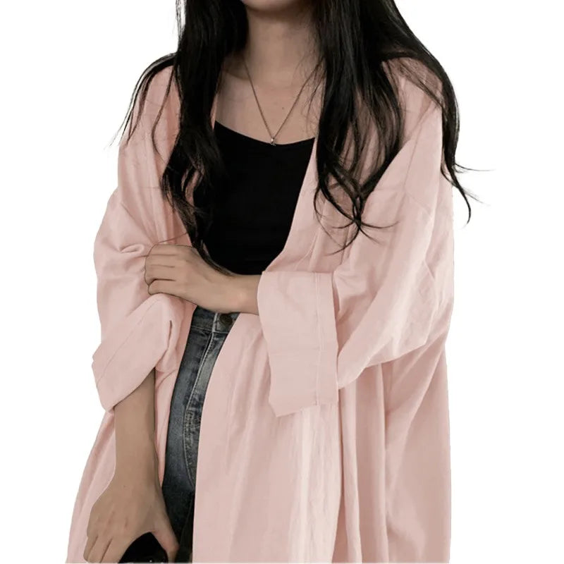 Summer Korean Version Loose Fit Women's Long Cardigan Summer Solid Color Breathable Thin Windbreaker Sunscreen Clothing