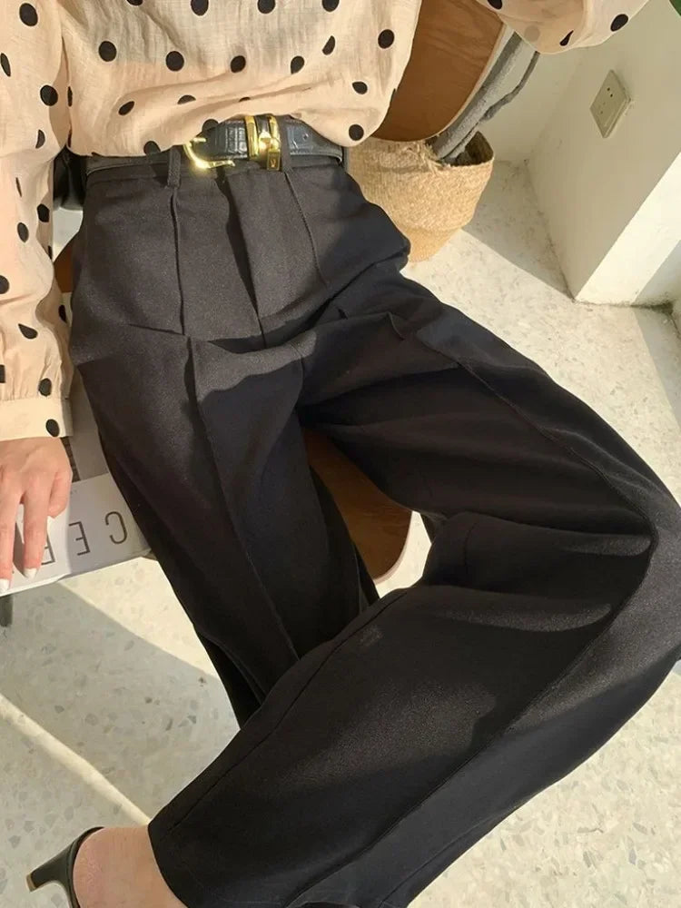 New Women's Summer Pants Solid Casual Loose High Waisted Wide Leg Pants Women Street Fashion White Trousers Elegant Pants Female
