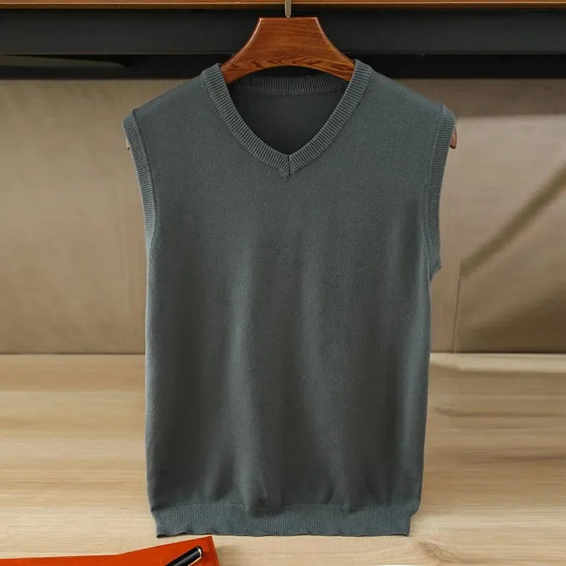 100% Soft Cashmere Sleeveless Cashmere Vest Men Work Sweater Solid Color Knitted Male Waistcoat High Quality New Spring Autumn
