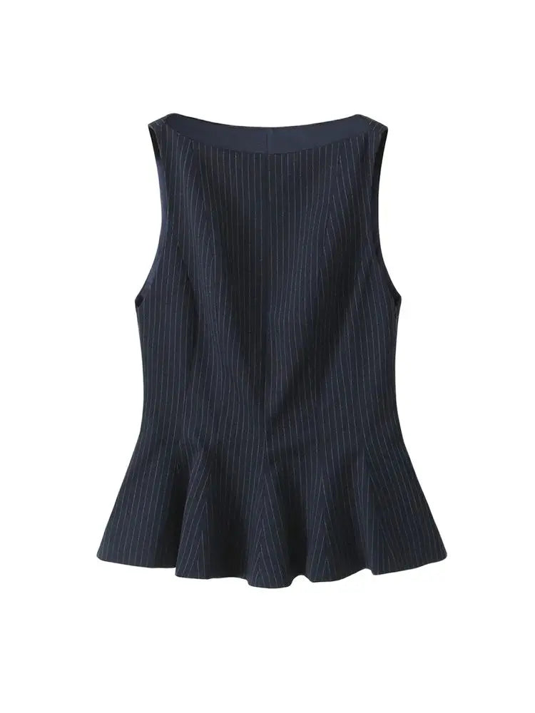 TRZA-Fitted Ruffled Blouses for Women, O Neck, Sleeveless, Side Zipper, Female Shirts, Chic Tops, Fashion