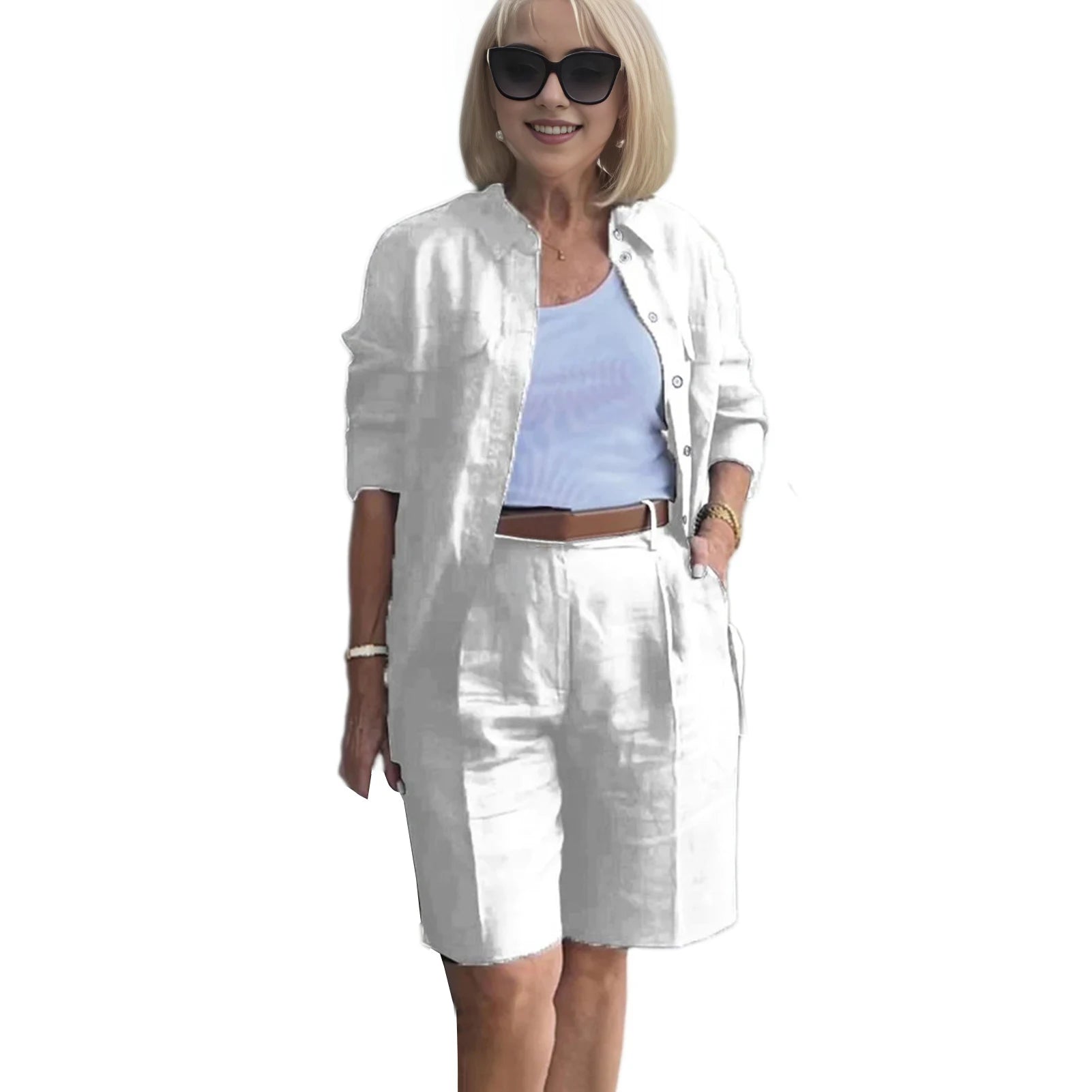 Formal Shorts Suit Knee Length Pants Lady Business Outfit Cardigan Plus Size Lady Coat Shorts Set Daily Wear