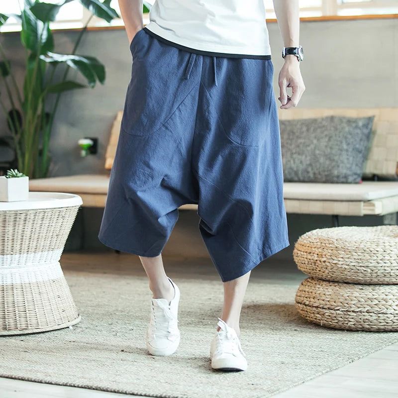 Dropshipping Men Harajuku Harem Pants 2025 Mens Summer Cotton Linen Joggers Pants Male Vintage Korean Style Sweatpants Fashions