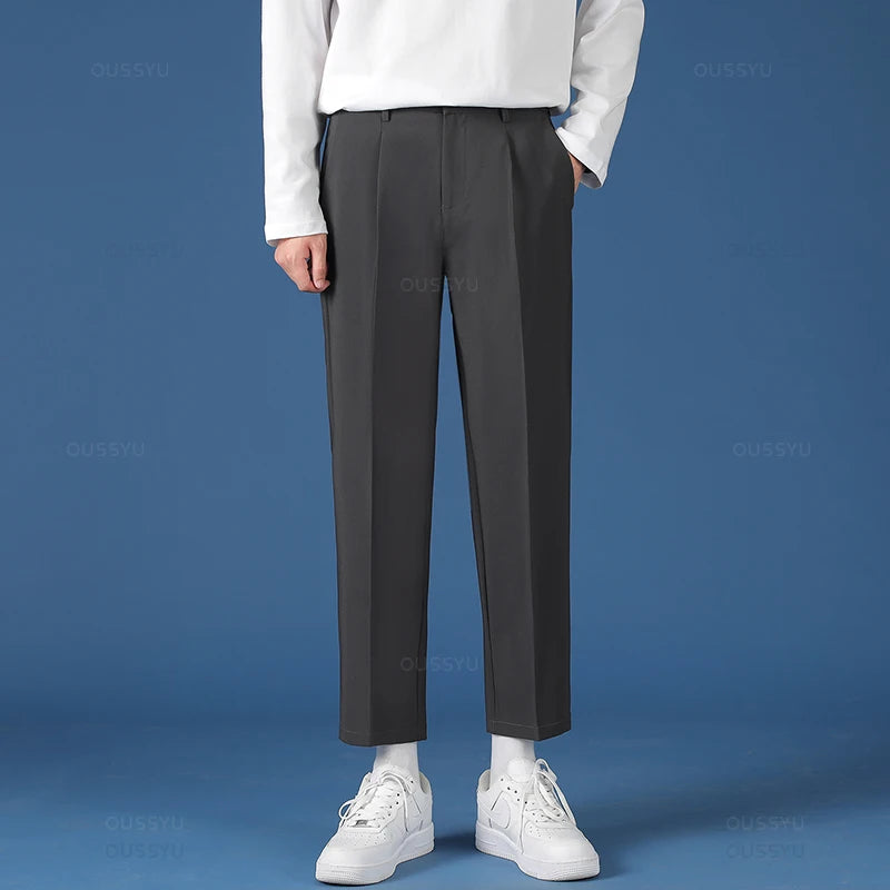 Spring Summer New Smooth Pendulous Suit Pants Men Business Long Trousers Korean Formal Ankle Length Pant Male Plus Size 40