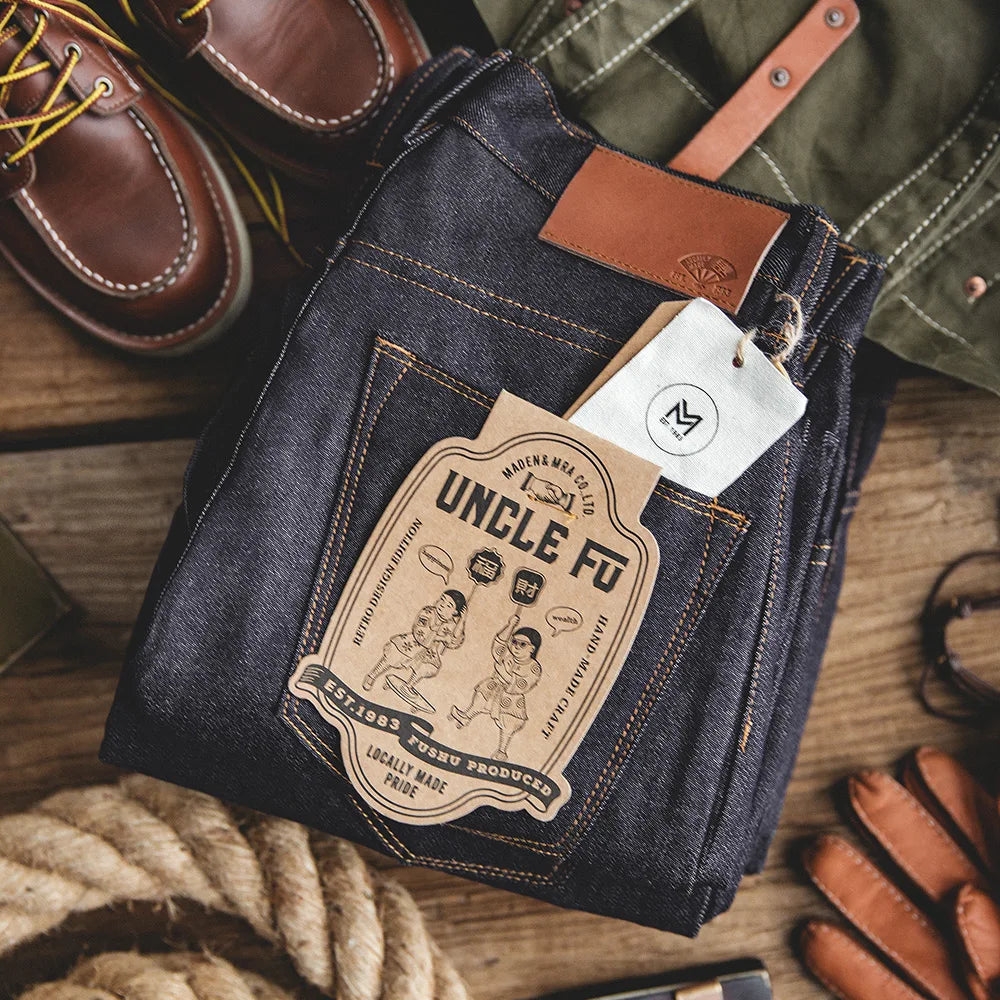 Maden Retro 11.6oz Selvedge Raw Denim Jeans Tapered Regular Fit Cotton Jeans with Zipper Fly High Quality Versatile Men's Pants