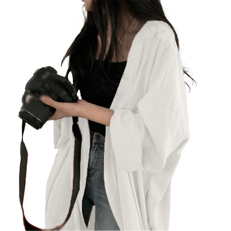Summer Korean Version Loose Fit Women's Long Cardigan Summer Solid Color Breathable Thin Windbreaker Sunscreen Clothing