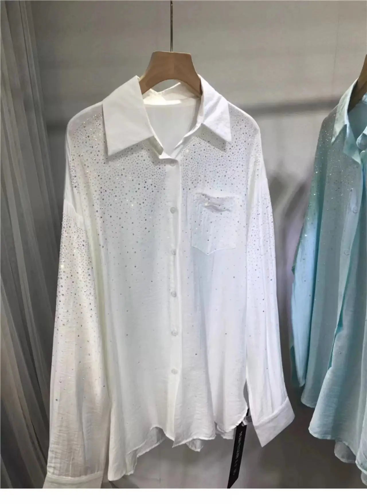 Luxury Sequined Summer Sunscreen Oversized Blouses Shirts For Women 2024 New In Shirts Streetwear Tops Camisas De Mujer