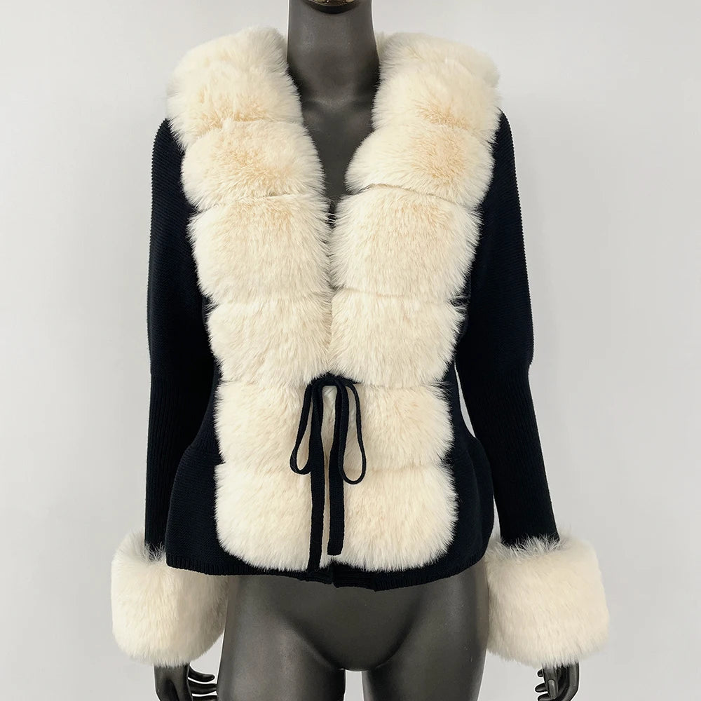 FURYOURSELF 2025 Autumn Winter Women's Short Knitted Sweater with Artificial Fur New Brazilian Best-selling Women's Cardigan