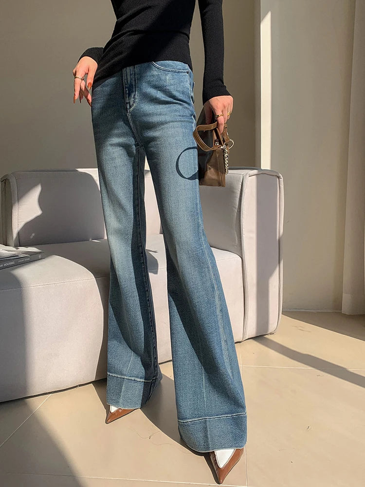 REDDACHiC Tall Girl Casual Flare Jeans Plain Whiskers Bootcut Pants High Waist Long Trousers Work Office Korean Women Clothes