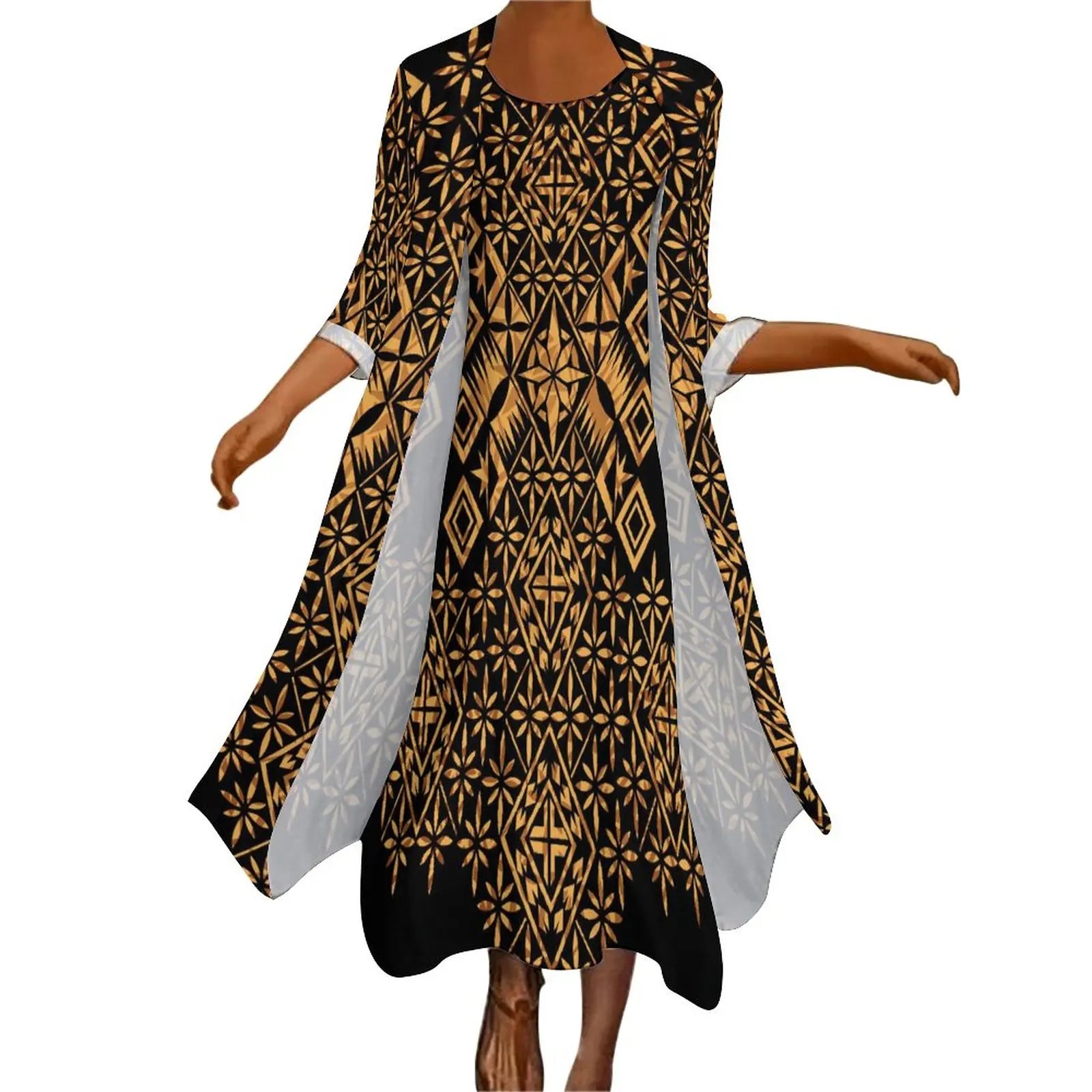 New high stretch two piece dress set women clothing custom Big people polynesian dress & Kimono cloak set women's cardigan suit