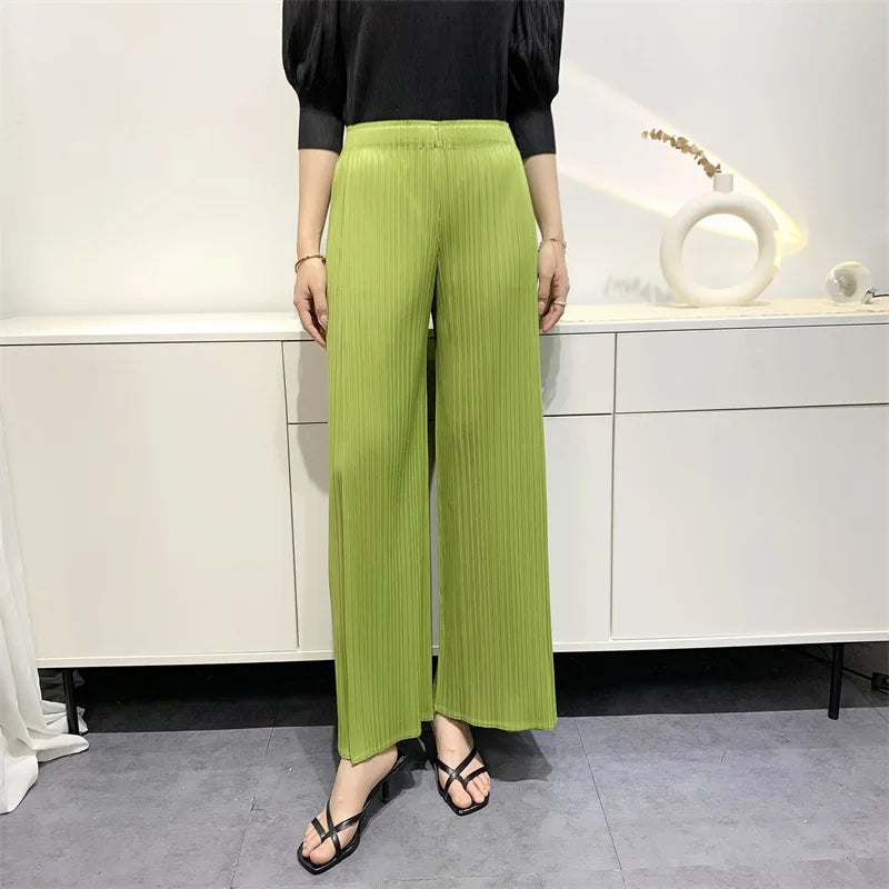 Miyake Summer Pants Women's Comfortable Casual 2025 New Loose Straight Leg Pants Wide Leg High Waist Slim Pleated Pants