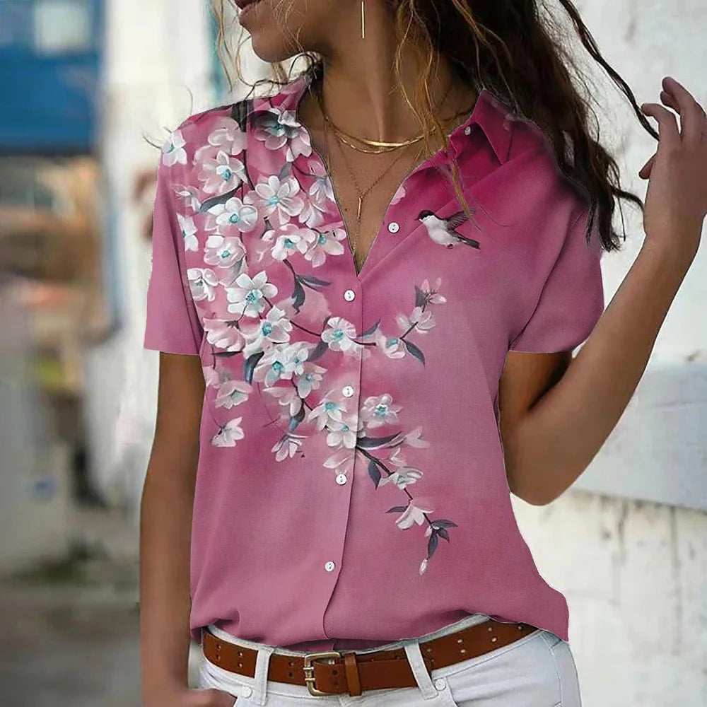 3d Floral Printing Women Casual Shirts Summer Short Sleeve Flower Pattern Streetwear Ladies Blouses Tops 3XL Large Size Shirt