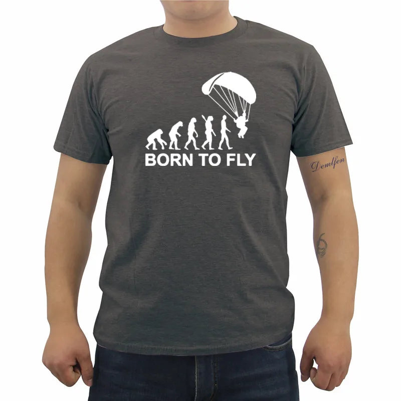 New Fashion Summer Born To Fly Evolution Of Paragliding Paragliders T Shirt Mens Short Sleeve Cotton T-shirt Hip Hop Tees Tops
