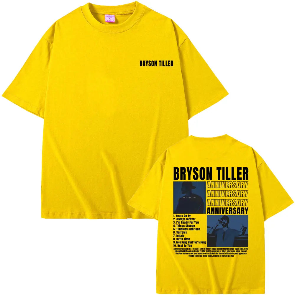 Rapper Bryson Tiller ANNIVERSARY Graphic Print T-shirts Men Women Hip Hop Vintage Oversized Tshirt Men's Casual Pure Cotton Tees