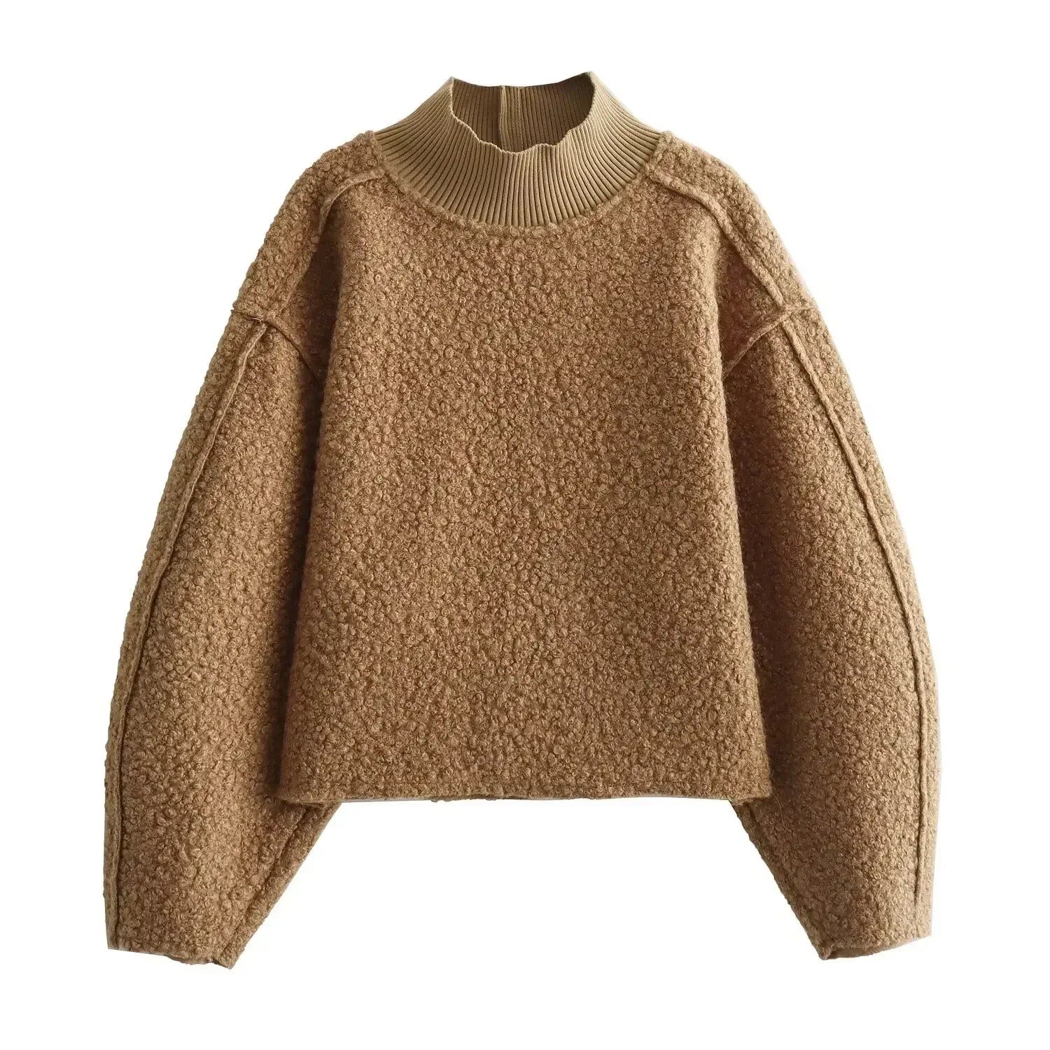 TRAF Women Fashion Autumn Winter 2024 New Loose Solid Color Long Sleeved Stand Collar Pullover Top Chic Female Sweatshirt