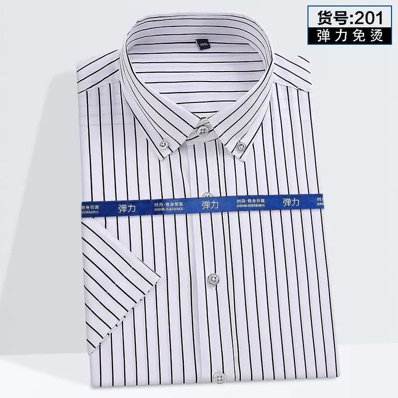 Summer new young men's striped short-sleeved shirt non-ironing anti-wrinkle business casual fashion breathable trend everything
