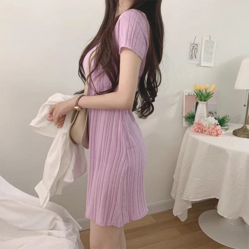 Women Solid Color Short Sleeve Round Neck Casual Daily Summer Mini Dress