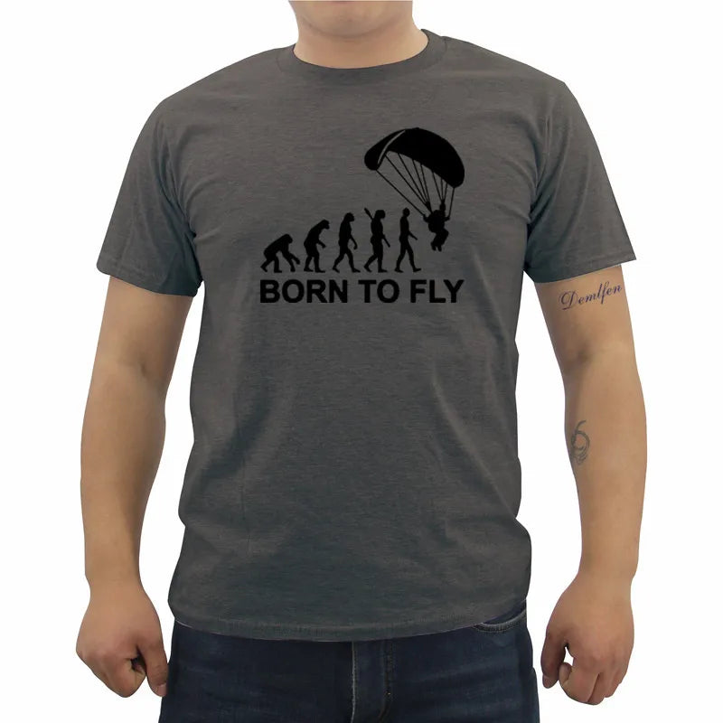 New Fashion Summer Born To Fly Evolution Of Paragliding Paragliders T Shirt Mens Short Sleeve Cotton T-shirt Hip Hop Tees Tops