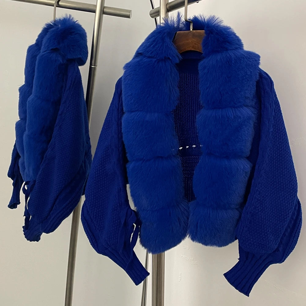 FURYOURSELF 2025 Autumn Winter Women's Short Knitted Sweater with Artificial Fur New Brazilian Best-selling Women's Cardigan