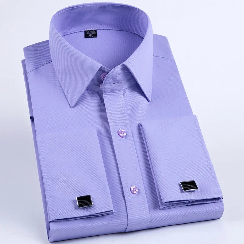 Men's French Cuff Dress Shirt Long Sleeve Slim Fit Tuxedo Shirts  with Cufflinks Poly/Cotton Double Button Collar
