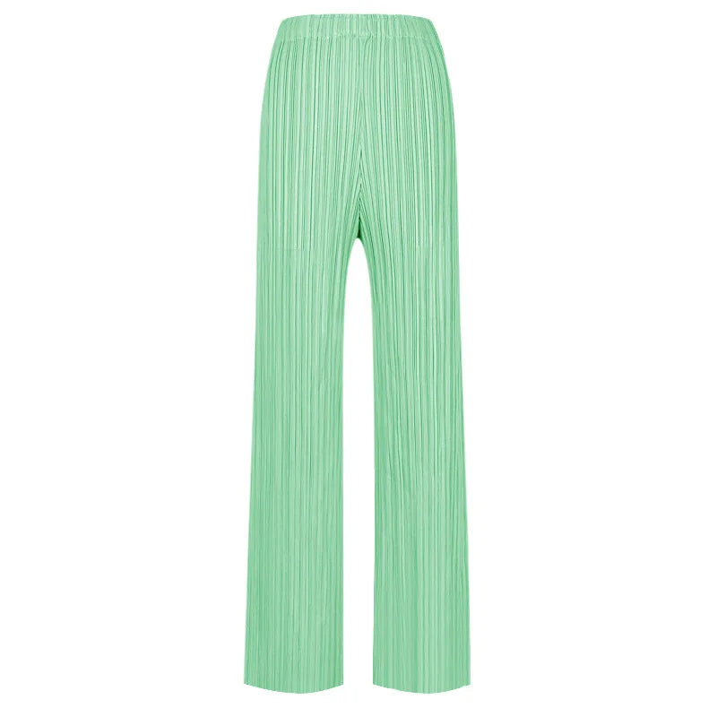 Spring Summer Autumn Women's Casual Elegant Miyake Designer Classical Loose Straight Pleated Pants High Waist Trousers In Stock