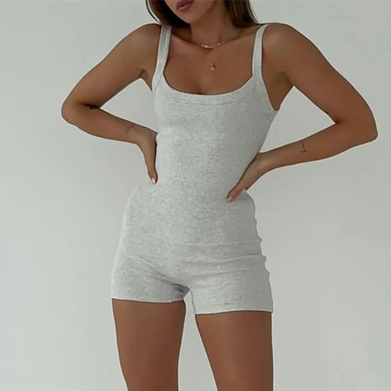 Hirigin Women's Casual Bodycon Sleeveless Romper Solid Color Ribbed Sleeveless U-Neck Short Slim Yoga Sport Wokout Jumpsuit