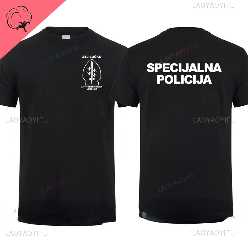 ATJ LUCKO Croatian Counter Terrorism Special Unit Force Tshirt Man Men Short Sleeved Tops Tee Shirt Summer Cotton Short Sleeve