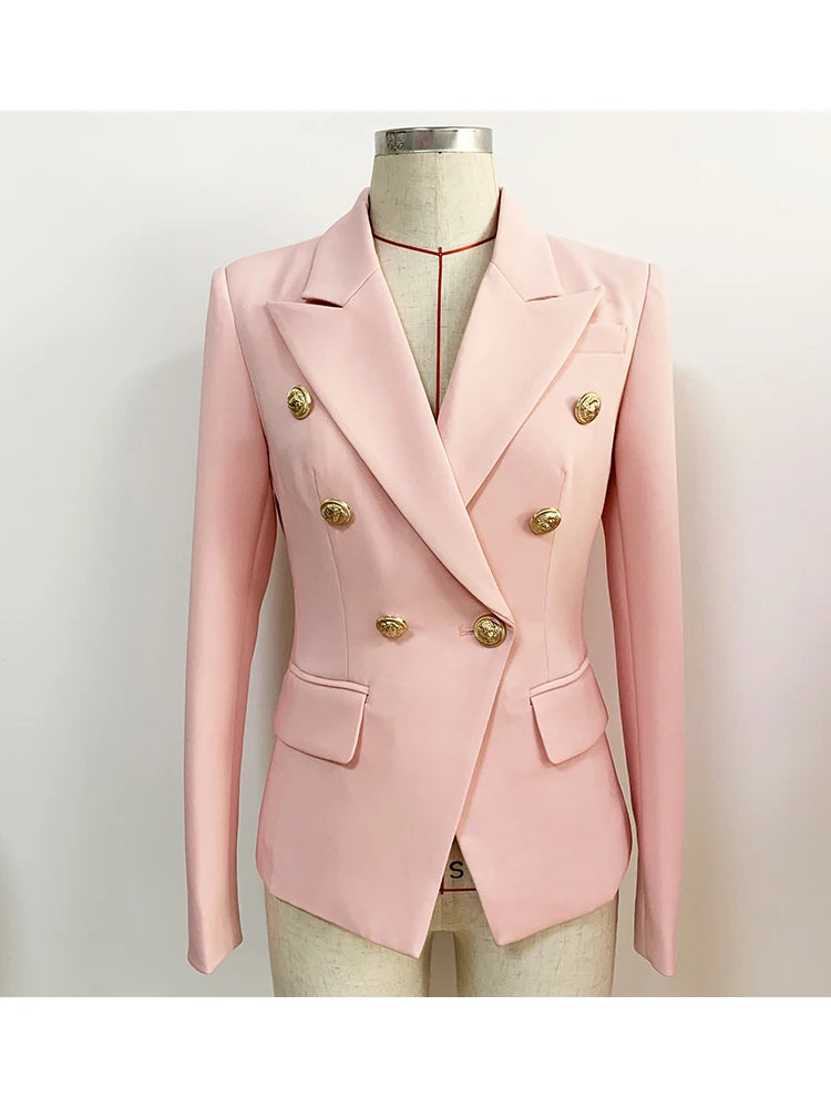 HIGH STREET 2024 Classic Designer Blazer Jacket Women's Slim Fitting Metal Lion Buttons Double Breasted Blazer