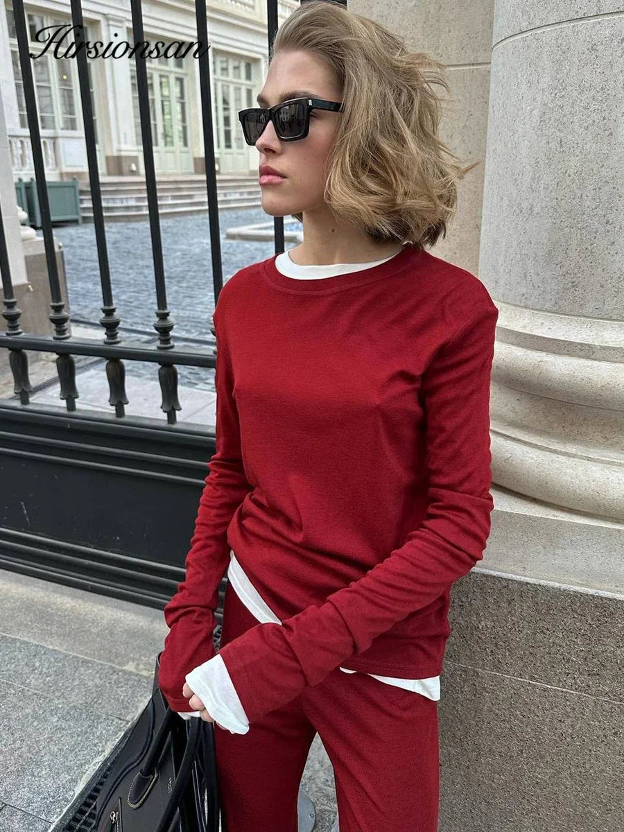 Hirsionsan Modal Soft Loose Sets Women 2025 Casual Two Pieces Long Sleeve T Shirts and High Waist Dresses Outfits Tracksuit