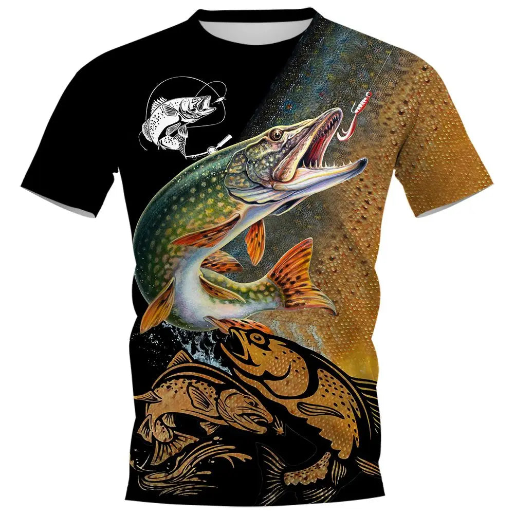 Summer Carp Fishing Print T-shirts For Men Outdoor Catfish Printing Loose  Short Sleeve Quick Drying Tee Shirt Casual Street Top