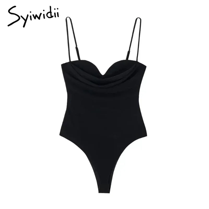 Syiwidii Women Bodysuits Fashion with Sweetheart Neck Draped Vintage Backless Zipper Thin Straps Female Playsuits Mujer 2025 New