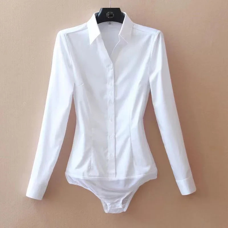 Elegant Female Shirts Office Lady Bodysuit White Women Blouses Long Sleeve Bodysuits Spring Summer Fashion Women Tops Jumpsuit