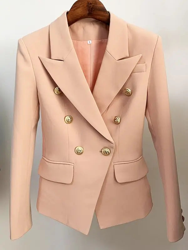 HIGH STREET 2024 Classic Designer Blazer Jacket Women's Slim Fitting Metal Lion Buttons Double Breasted Blazer