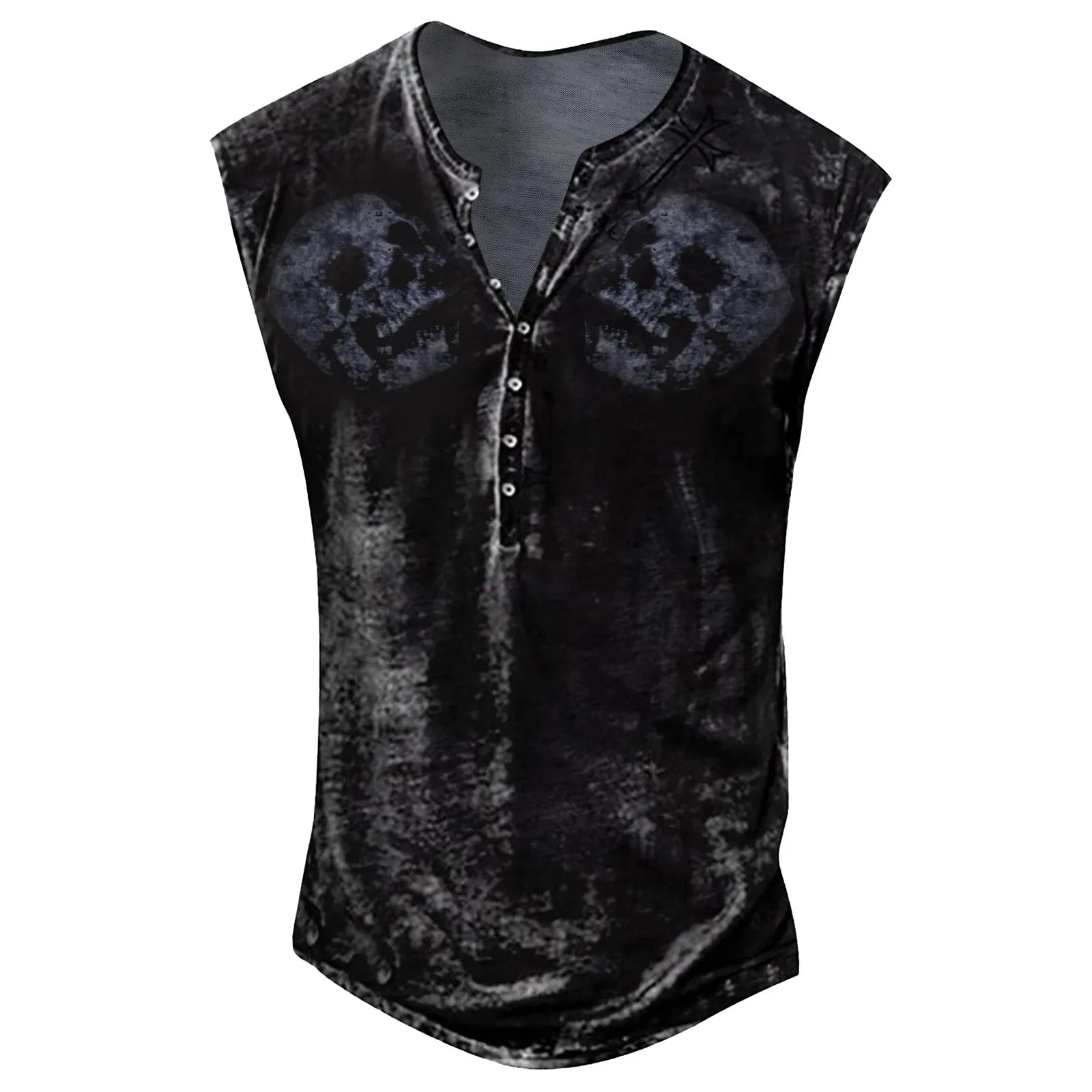 Men’s Summer Washed Fabric Surf Beach Cool Top Large Size Casual Breathable Sleeveless Top Loose Printed Tank Top With Buttons