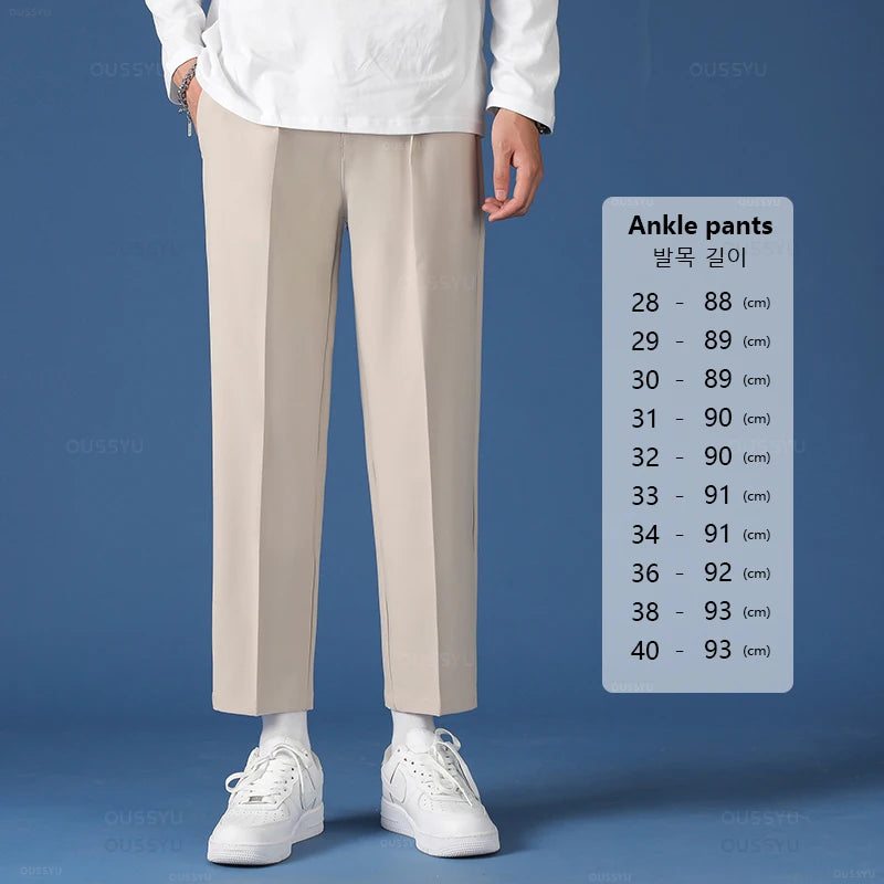 Spring Summer New Smooth Pendulous Suit Pants Men Business Long Trousers Korean Formal Ankle Length Pant Male Plus Size 40